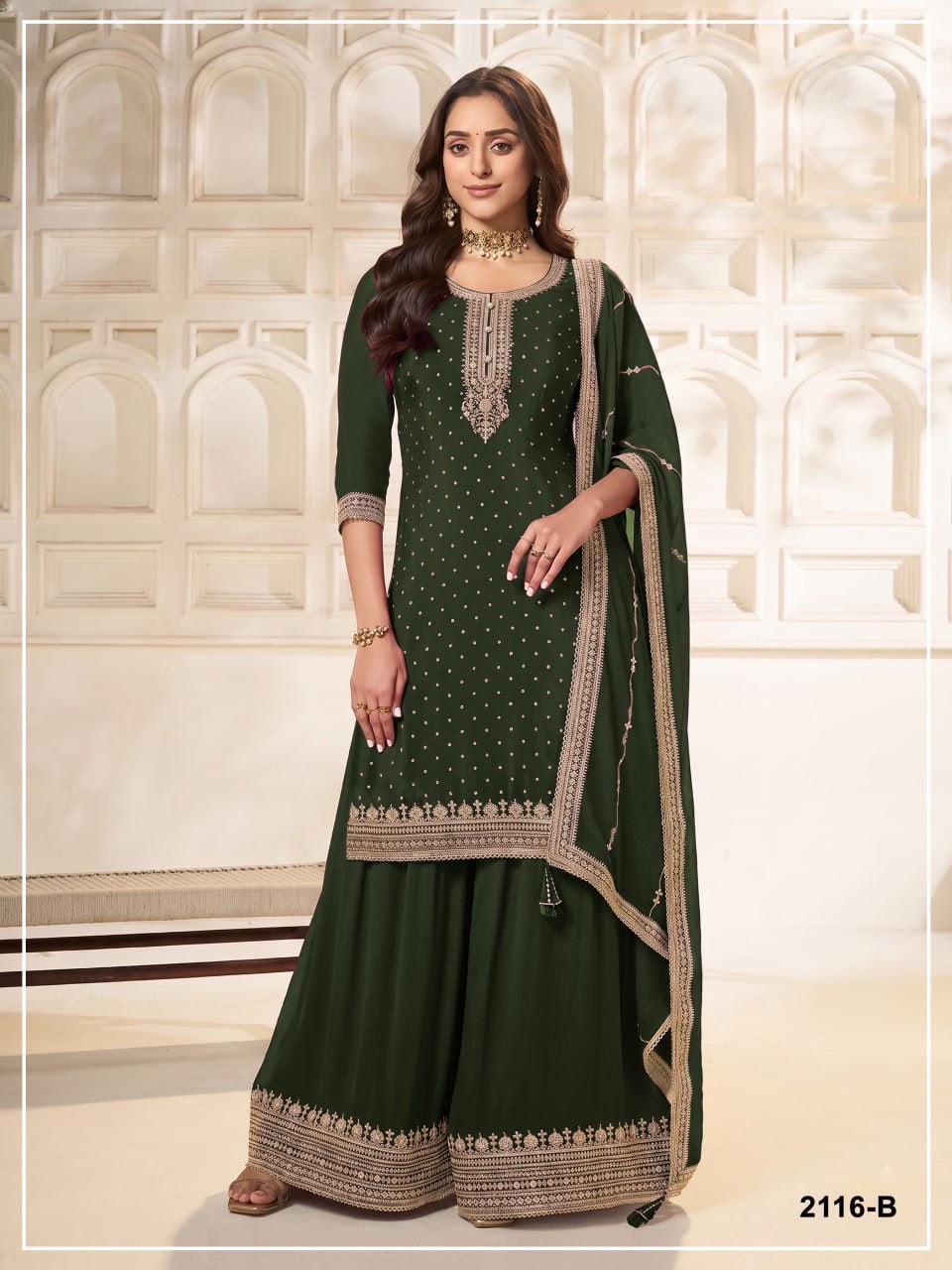 Heavy Pure Viscose Dola Silk with Embroidery Work - 3-piece suit