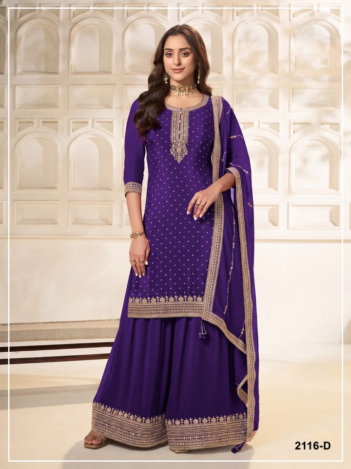 Heavy Pure Viscose Dola Silk with Embroidery Work - 3-piece suit