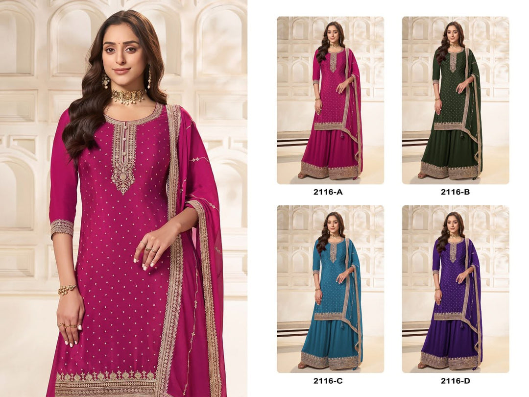 Heavy Pure Viscose Dola Silk with Embroidery Work - 3-piece suit