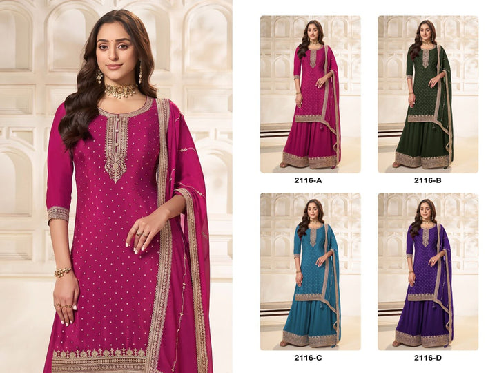 Heavy Pure Viscose Dola Silk with Embroidery Work - 3-piece suit