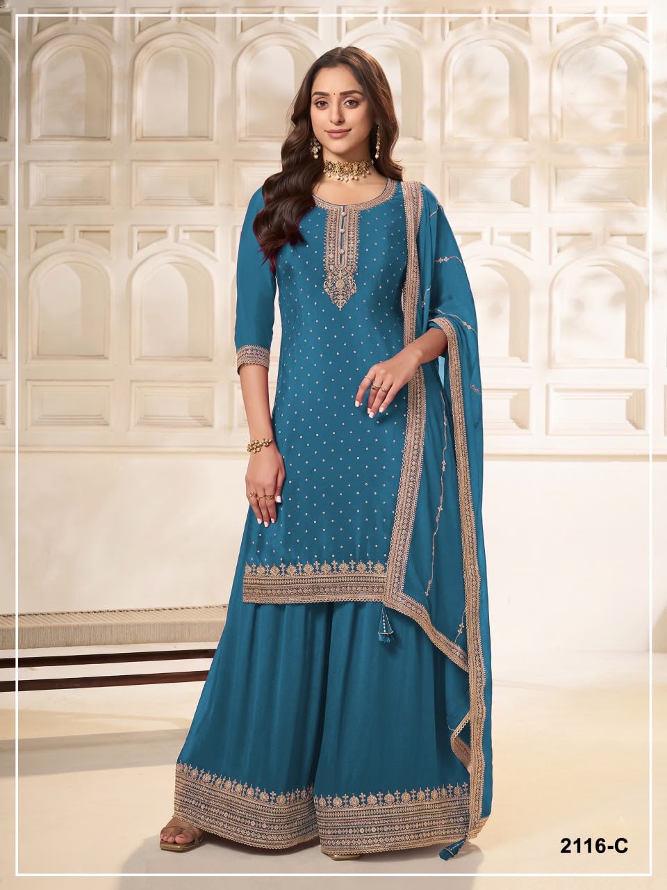 Heavy Pure Viscose Dola Silk with Embroidery Work - 3-piece suit