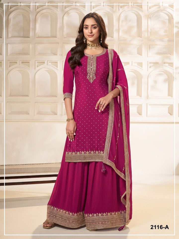 Heavy Pure Viscose Dola Silk with Embroidery Work - 3-piece suit