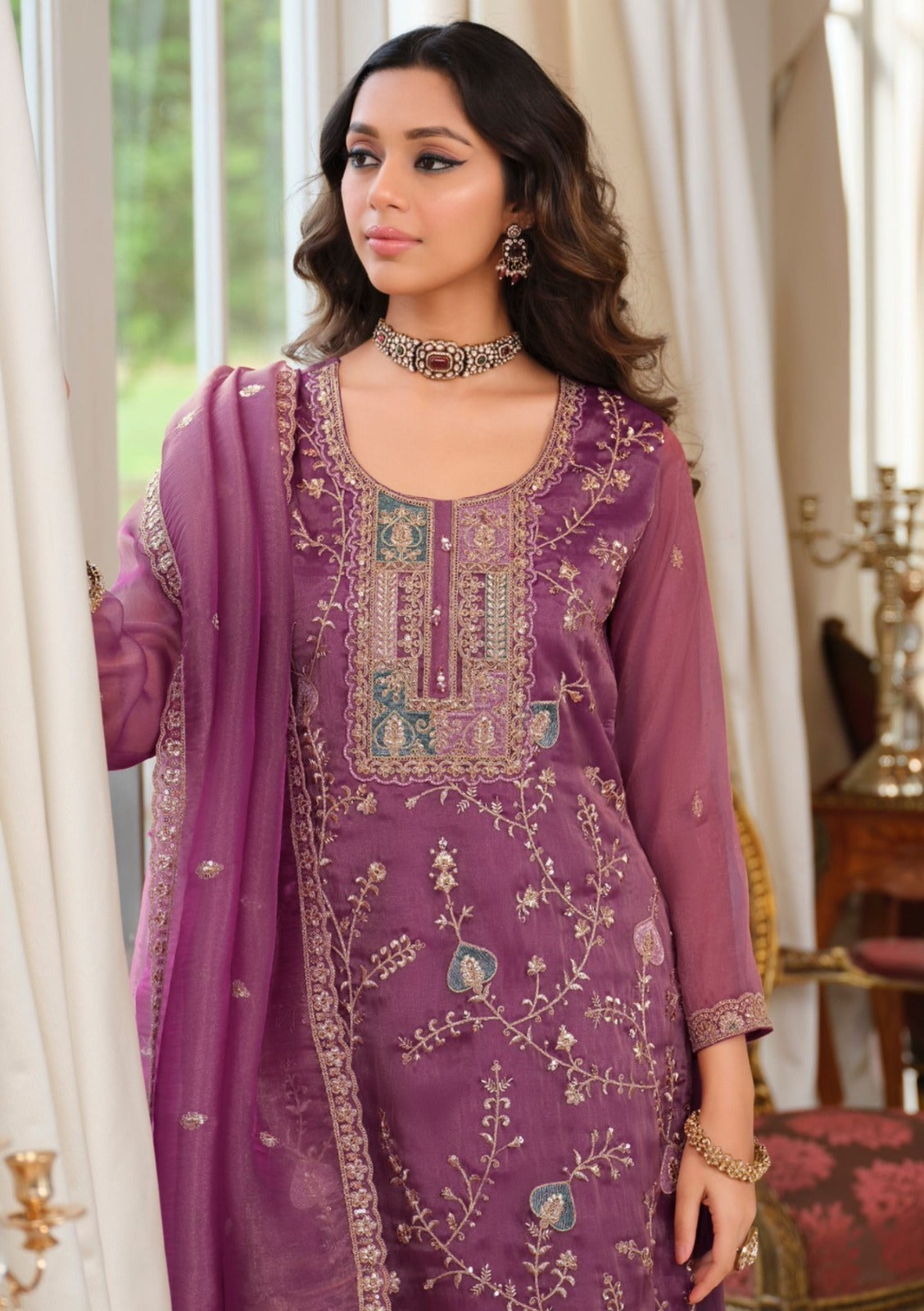 Ethnic Wear - Fendy Silk, Coding Sequence & Thread work with Dupatta