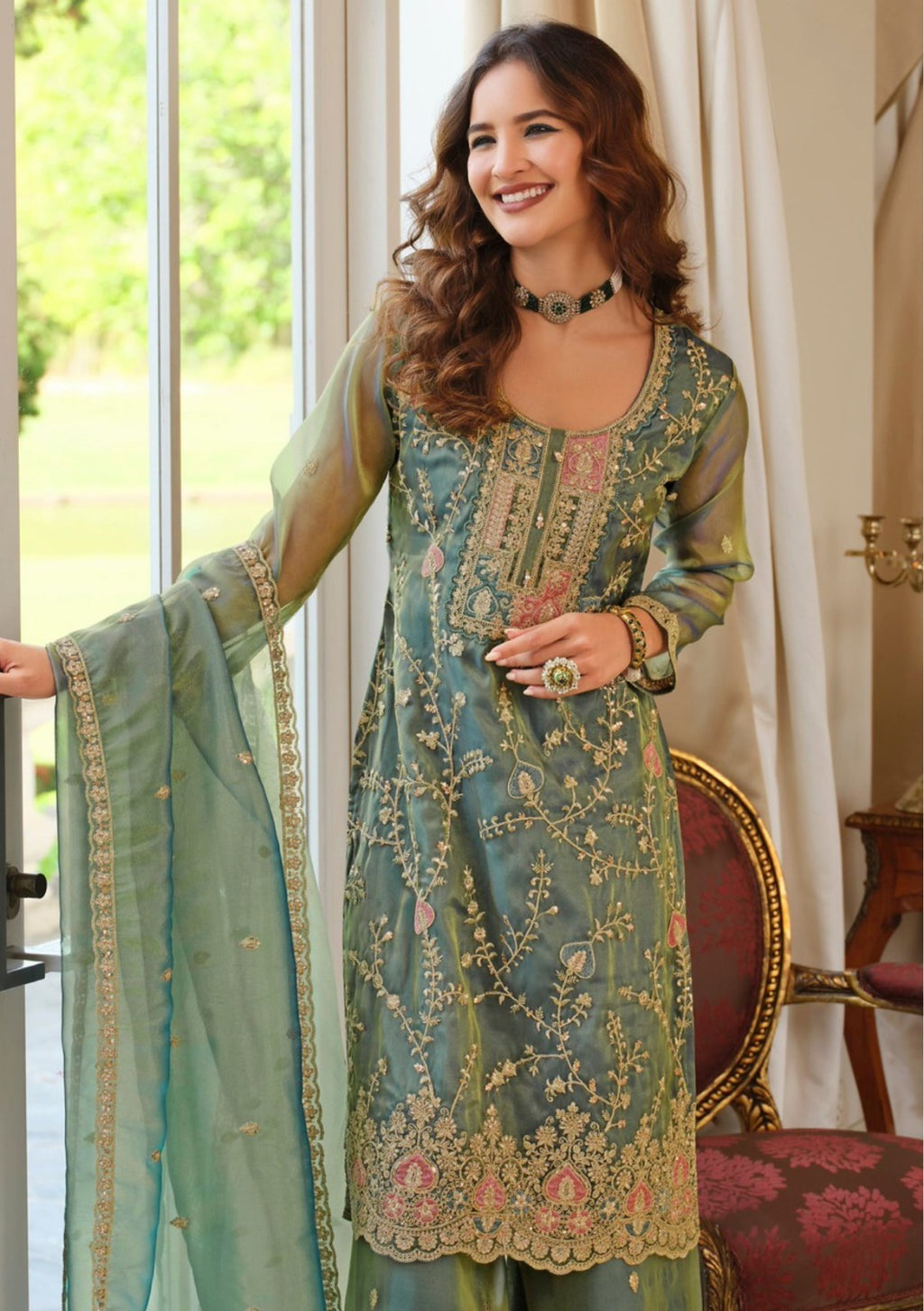 Ethnic Wear - Fendy Silk, Coding Sequence & Thread work with Dupatta