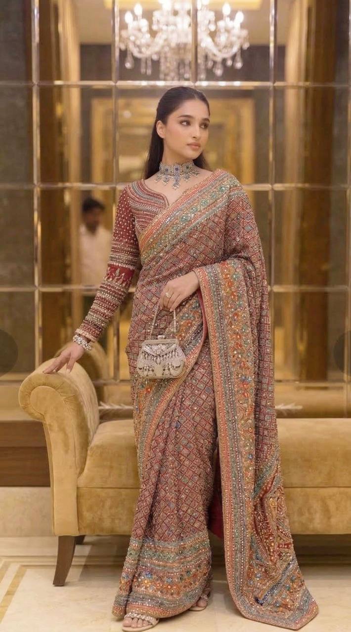 Soft Chinon Silk digital printed Saree and satin silk blouse