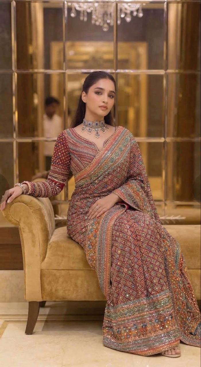Soft Chinon Silk digital printed Saree and satin silk blouse