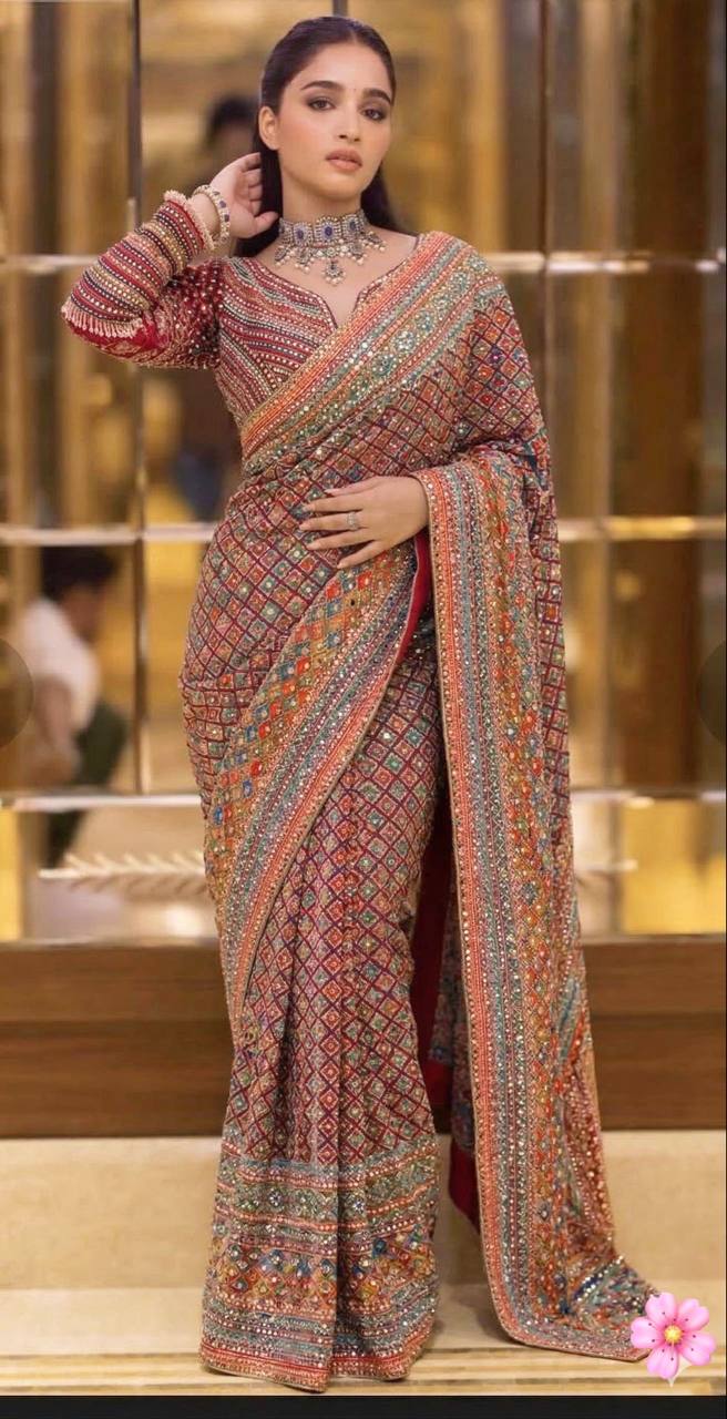 Soft Chinon Silk digital printed Saree and satin silk blouse