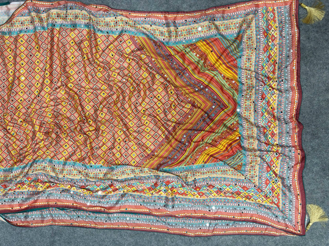 Soft Chinon Silk digital printed Saree and satin silk blouse