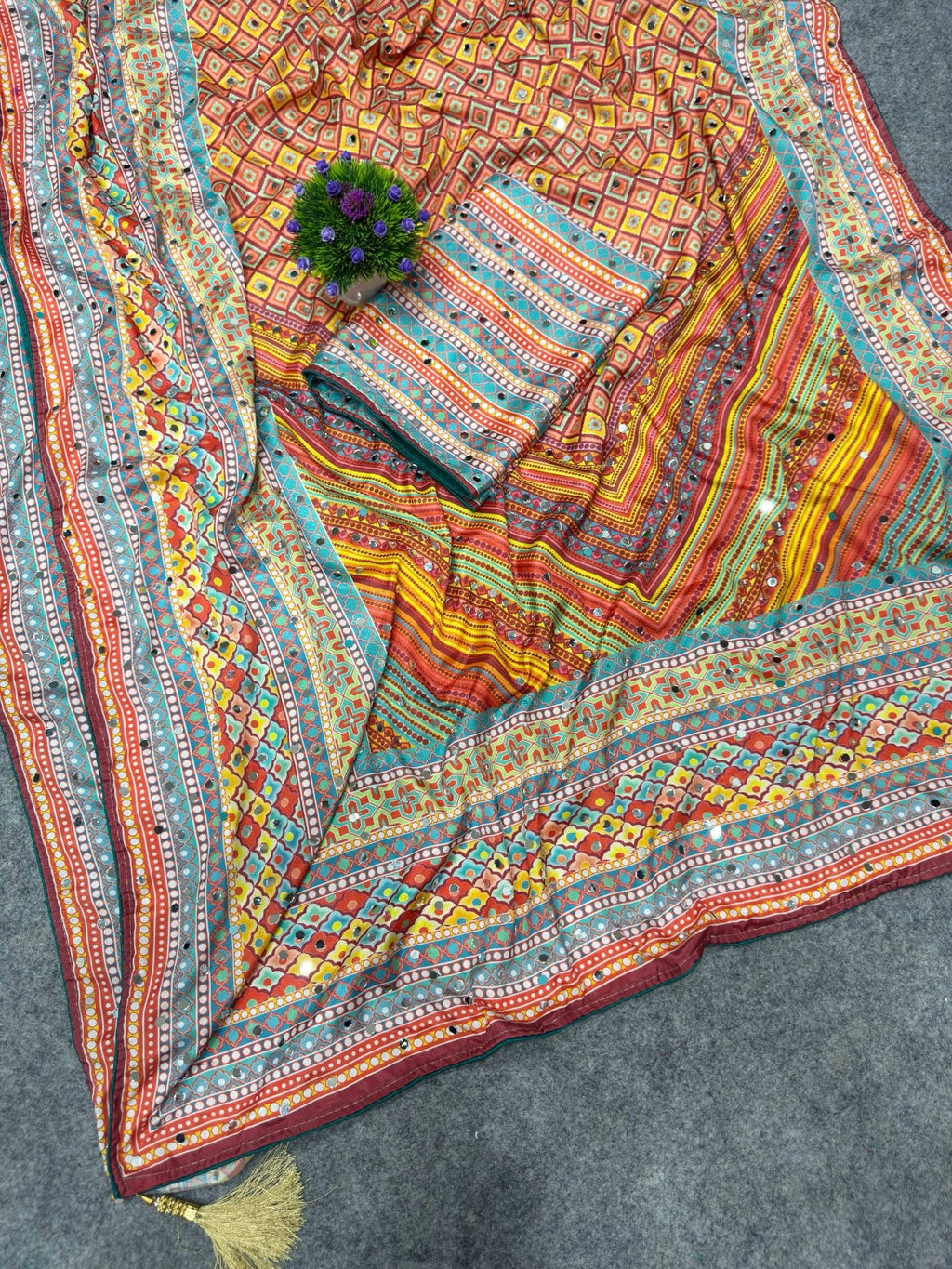 Soft Chinon Silk digital printed Saree and satin silk blouse