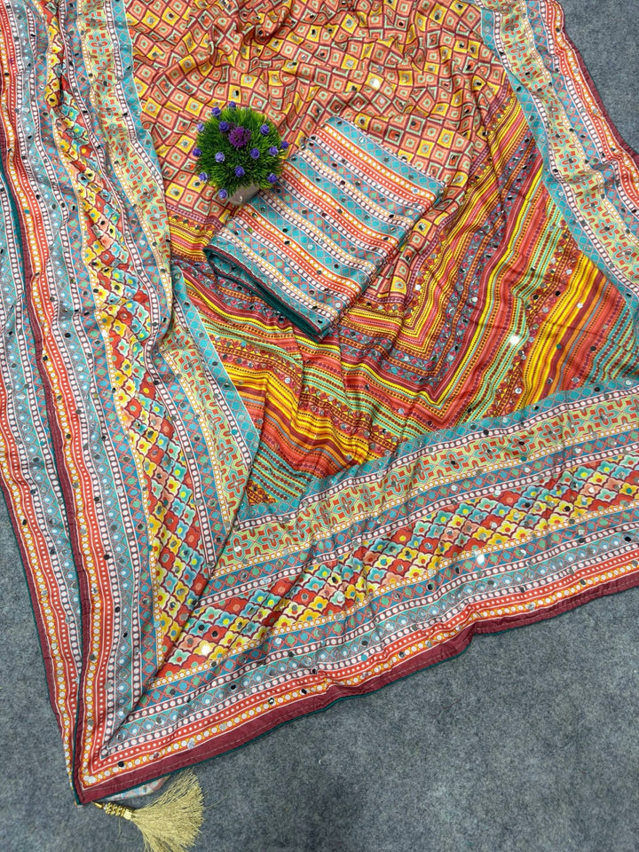 Soft Chinon Silk digital printed Saree and satin silk blouse