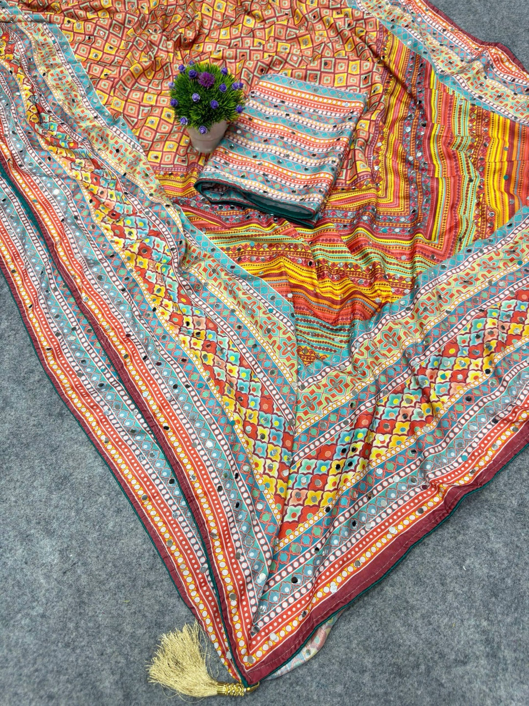 Soft Chinon Silk digital printed Saree and satin silk blouse