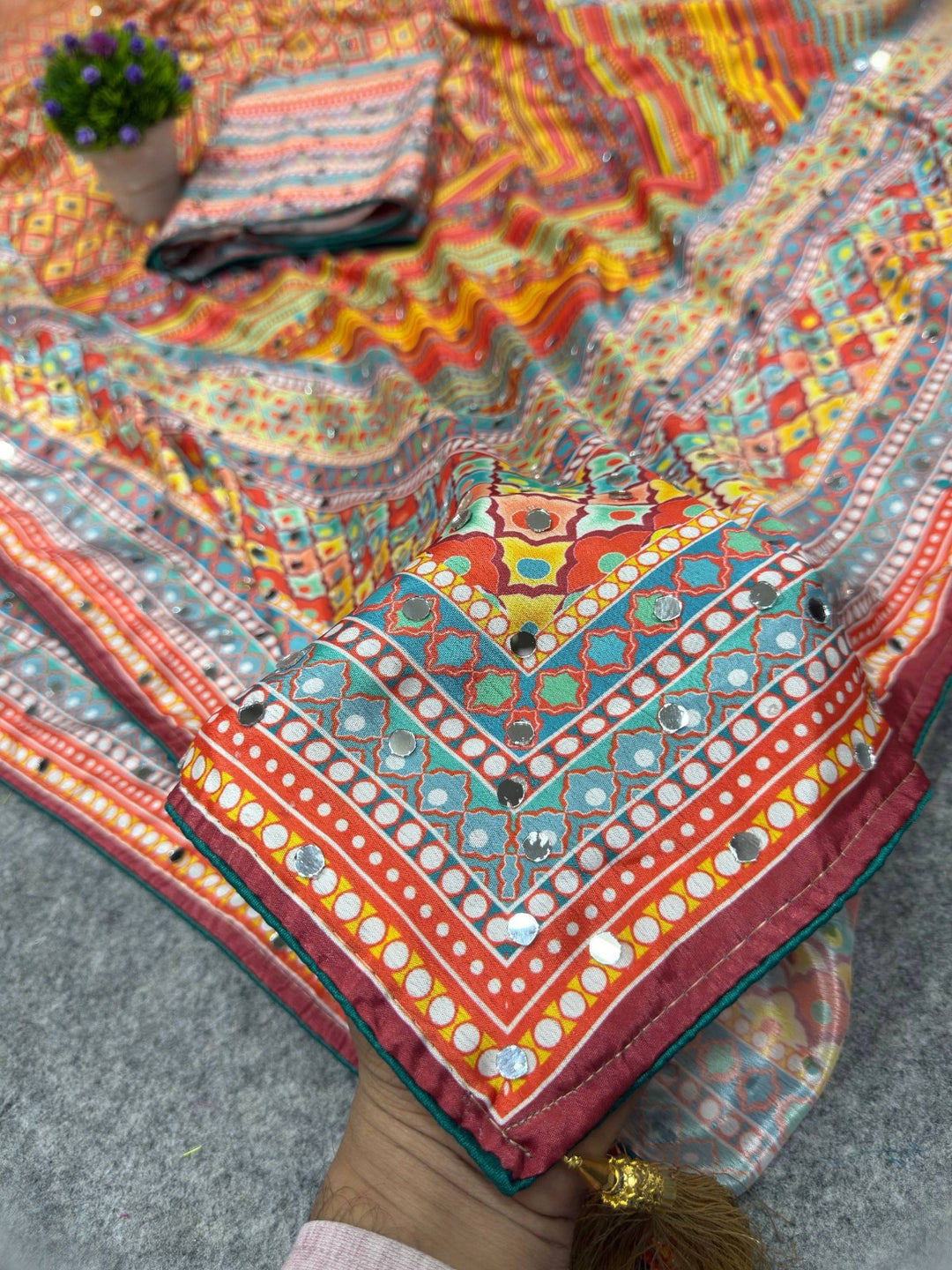 Soft Chinon Silk digital printed Saree and satin silk blouse