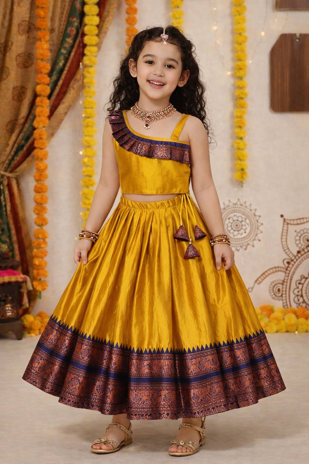 Lichi Silk JACQUARD WORK BORDER Lehenga Choli Set