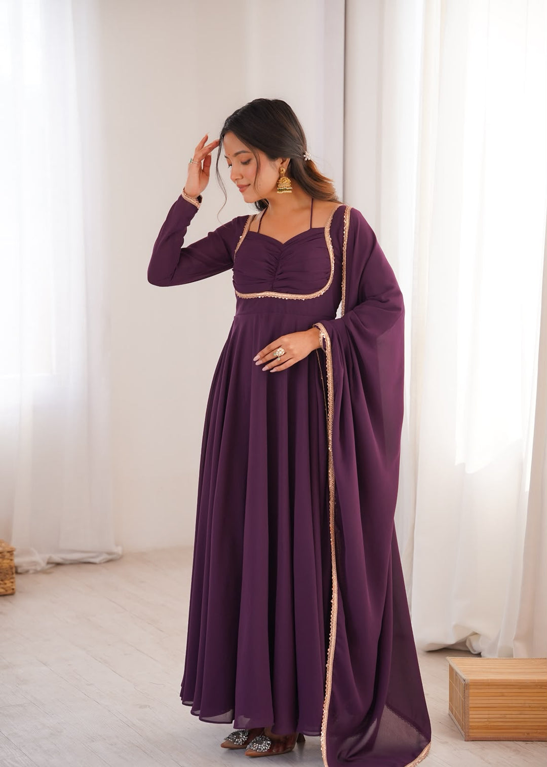 HEAVY PURE FOX BLOOMING GEORGETTE GOWN DUPPTA FULL SET
