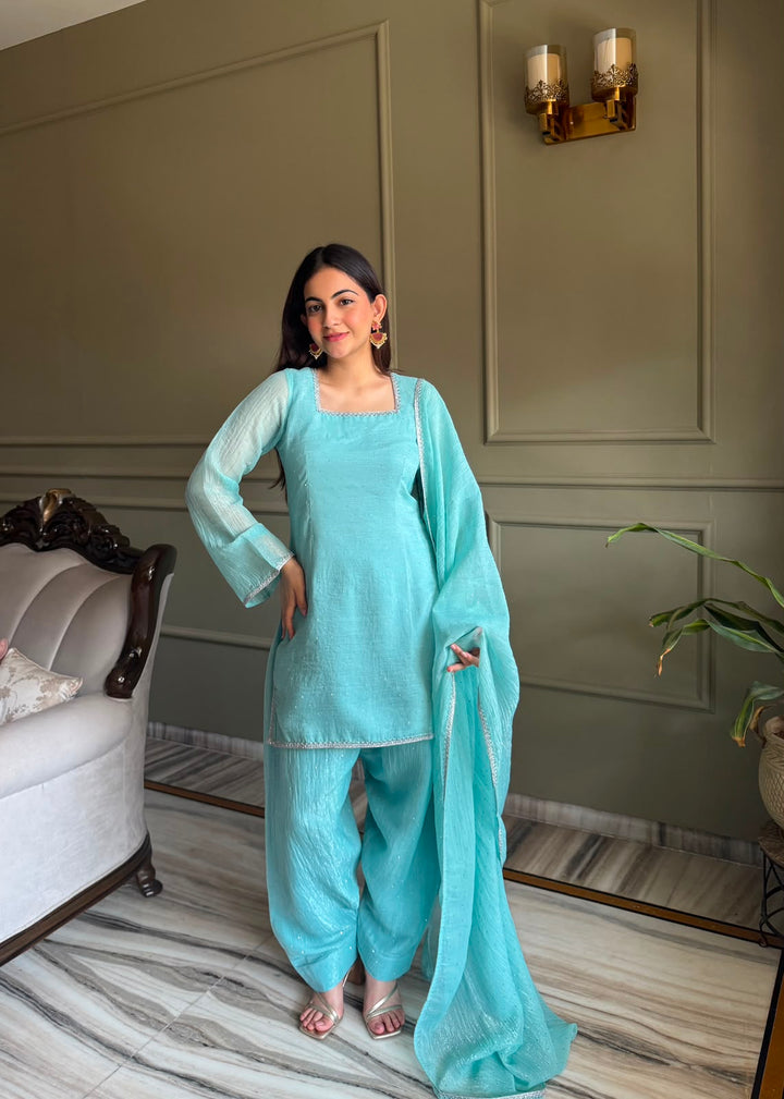 SPECIAL FARSHI SALWAR SUIT SIROSKI WORK TOP WITH DUPPTA SET