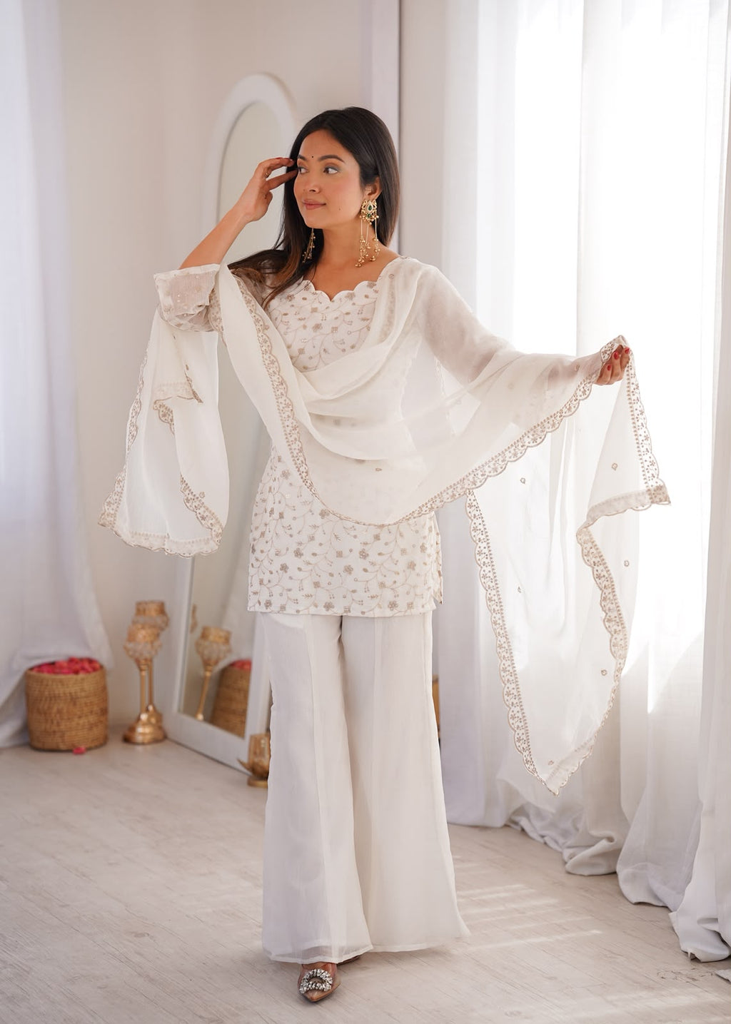 Crunchy Silk Fabric with Embroidery Sequence 3 Piece Suit (1051)