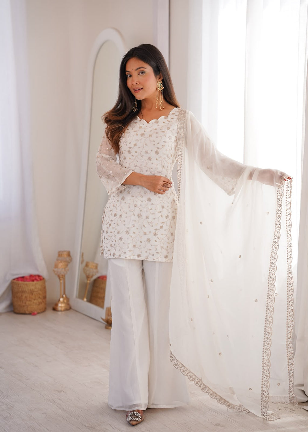 Crunchy Silk Fabric with Embroidery Sequence 3 Piece Suit (1051)