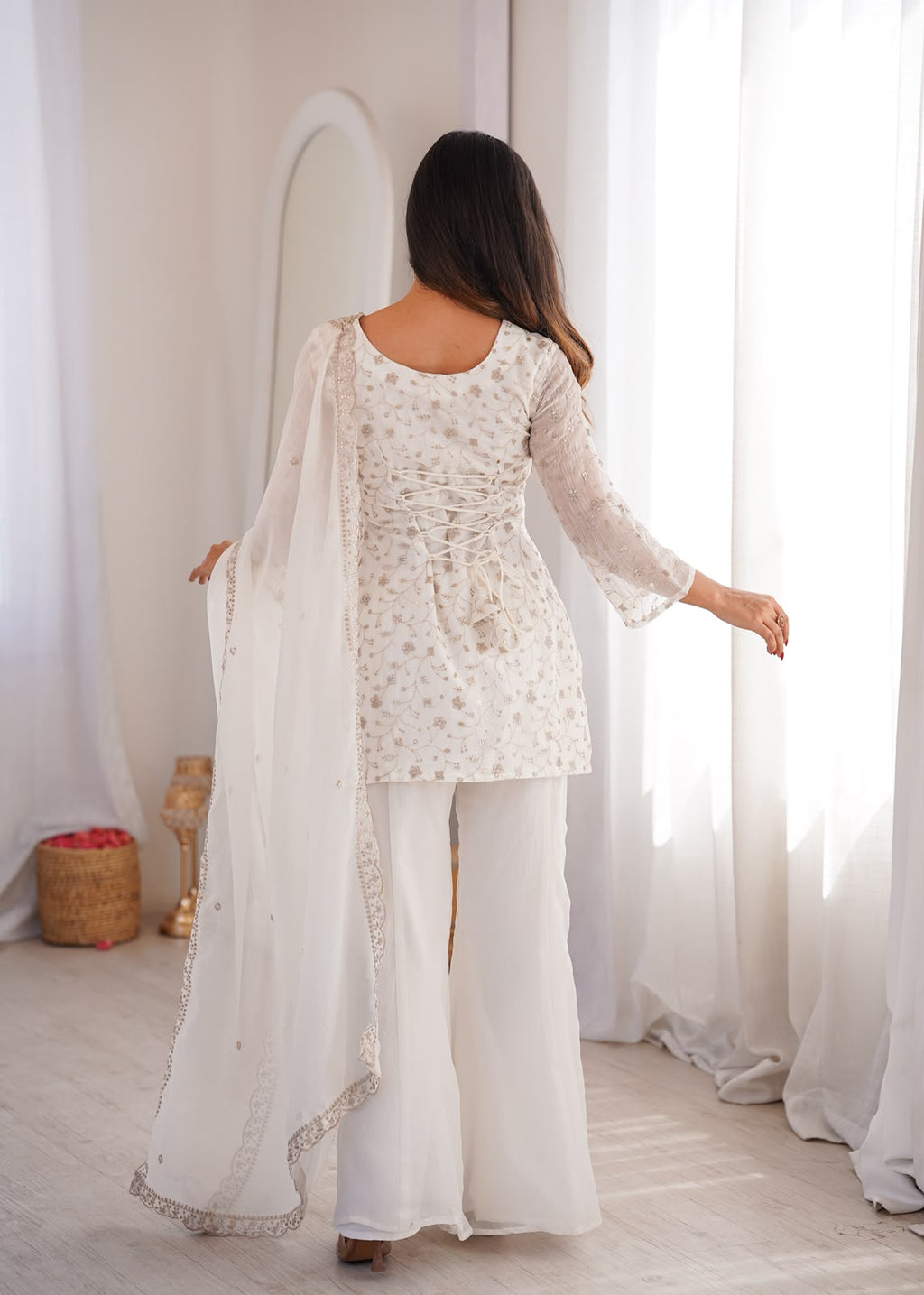 Crunchy Silk Fabric with Embroidery Sequence 3 Piece Suit (1051)