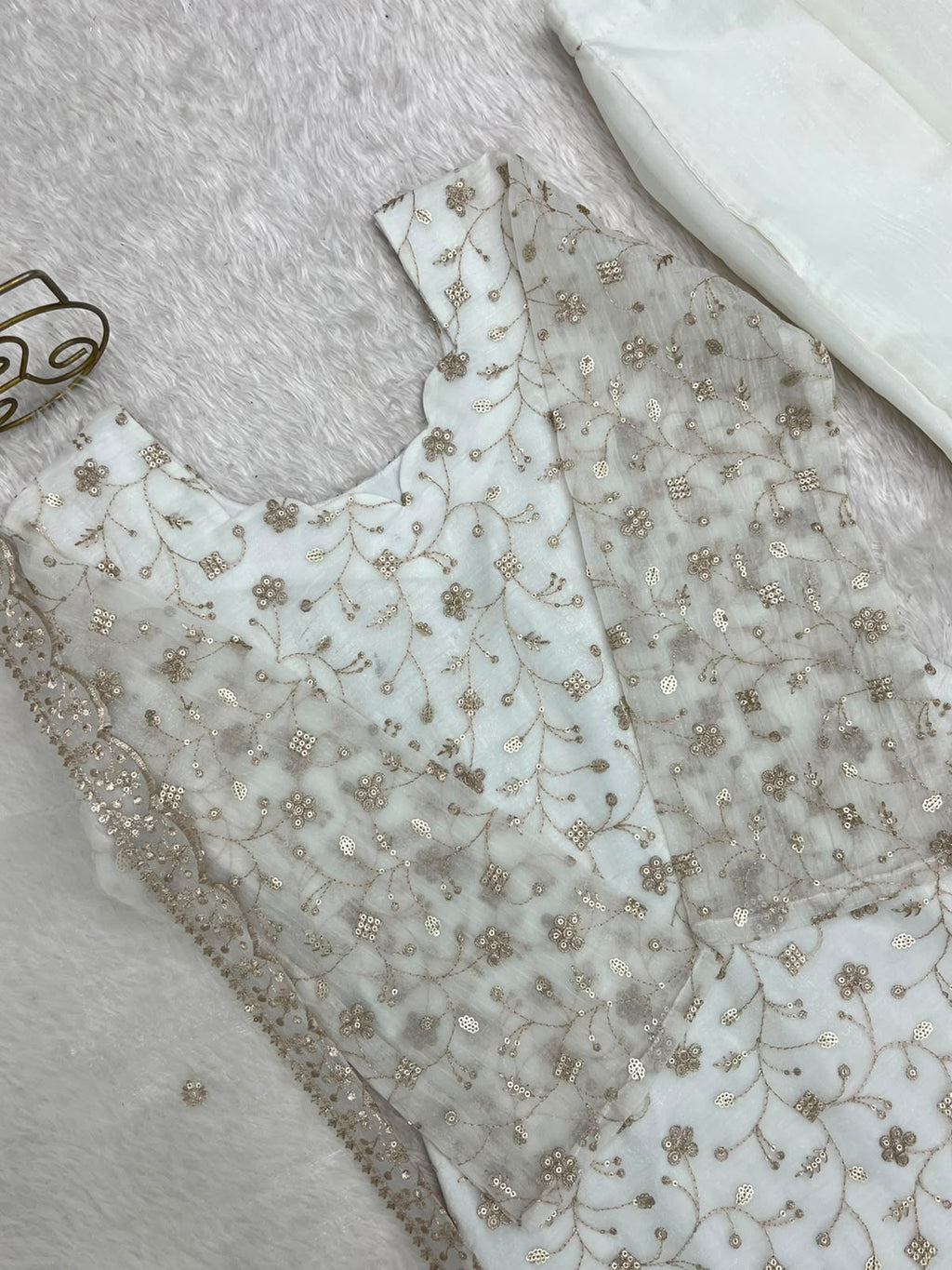 Crunchy Silk Fabric with Embroidery Sequence 3 Piece Suit (1051)