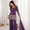Crunchy Silk Fabric with Embroidery Sequence Bell Bottom 3 Piece Suit (1052)