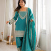 Silk Fabric with Embroidery Sequence Front Yoke 3 Piece Suit (1054)
