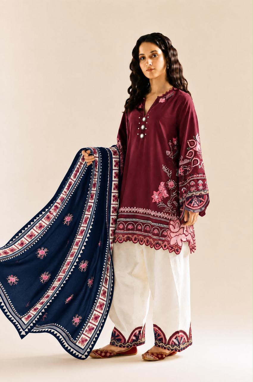 Lawn 3-Piece Ready to Wear Suit with Laser Work, Spangle Embellishments &amp; Cutwork