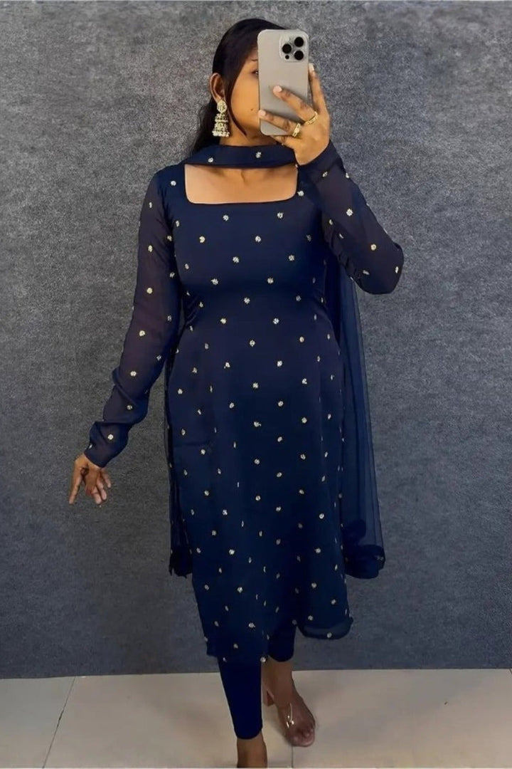 Rangoli Silk Sequined Kurti Top &amp; Net Dupatta 2-Piece Suit | Ready to Wear