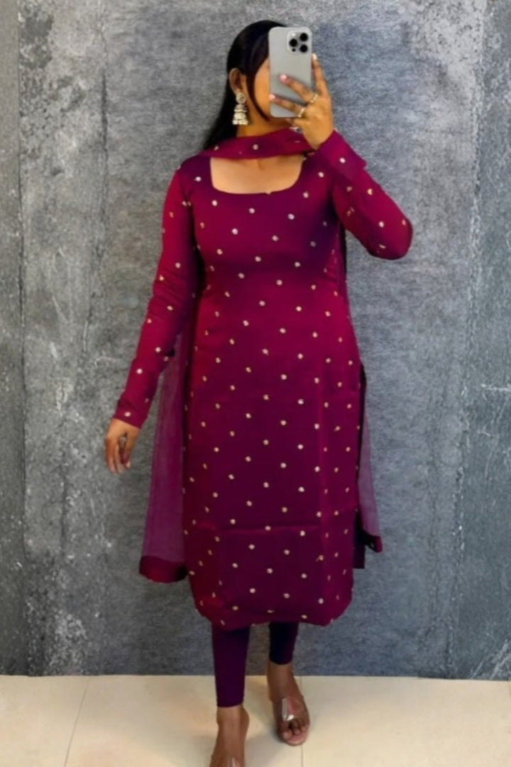 Rangoli Silk Sequined Kurti Top &amp; Net Dupatta 2-Piece Suit | Ready to Wear