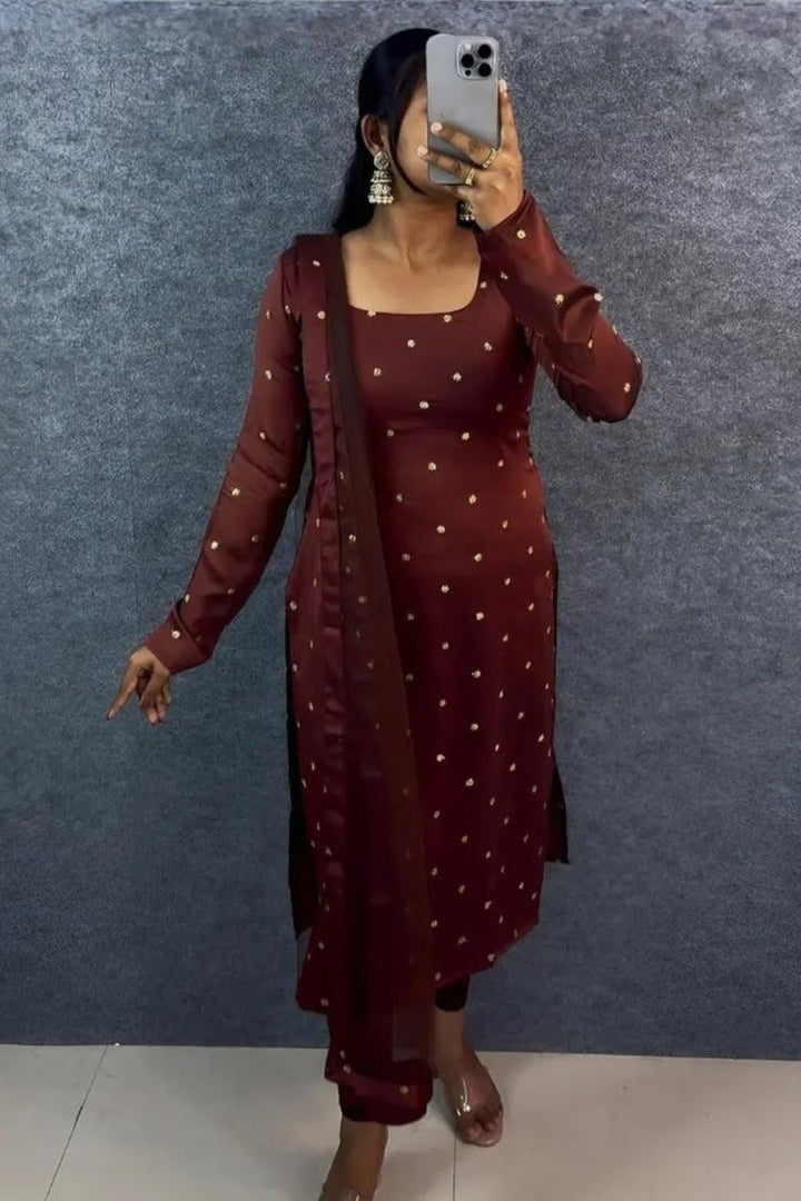 Rangoli Silk Sequined Kurti Top &amp; Net Dupatta 2-Piece Suit | Ready to Wear