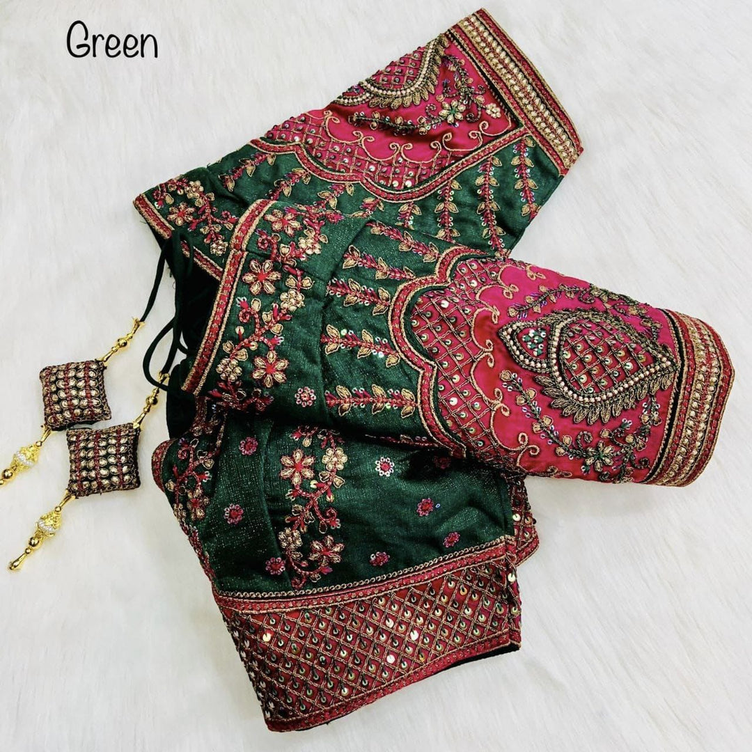 Copper Jari With 4 Sequence Heavy Embroidery Work Blouse