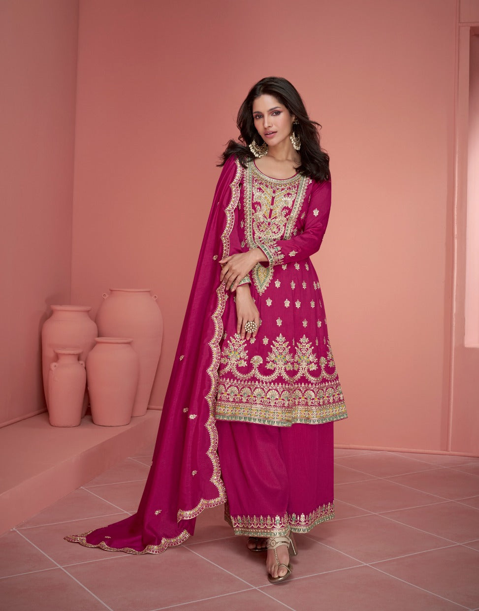 Embroidered Silk Palazzo Suit