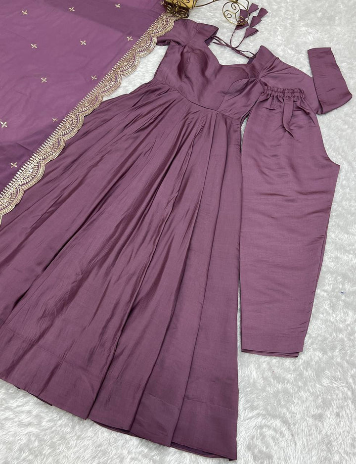 Heavy Pure Romansilk Chanderi Gown With Dupatta