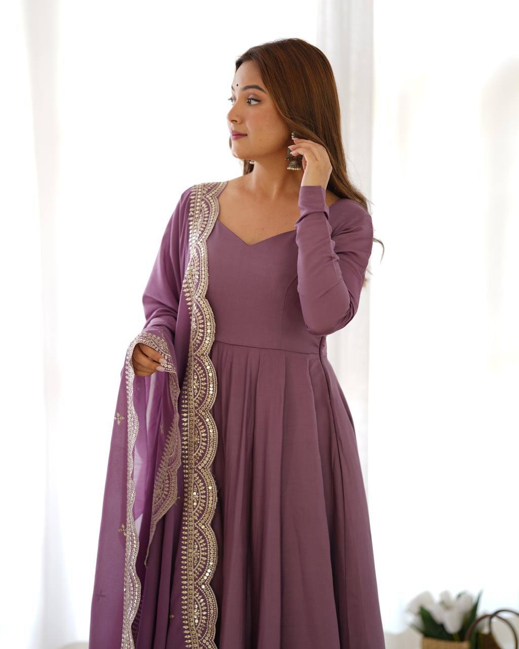 Heavy Pure Romansilk Chanderi Gown With Dupatta