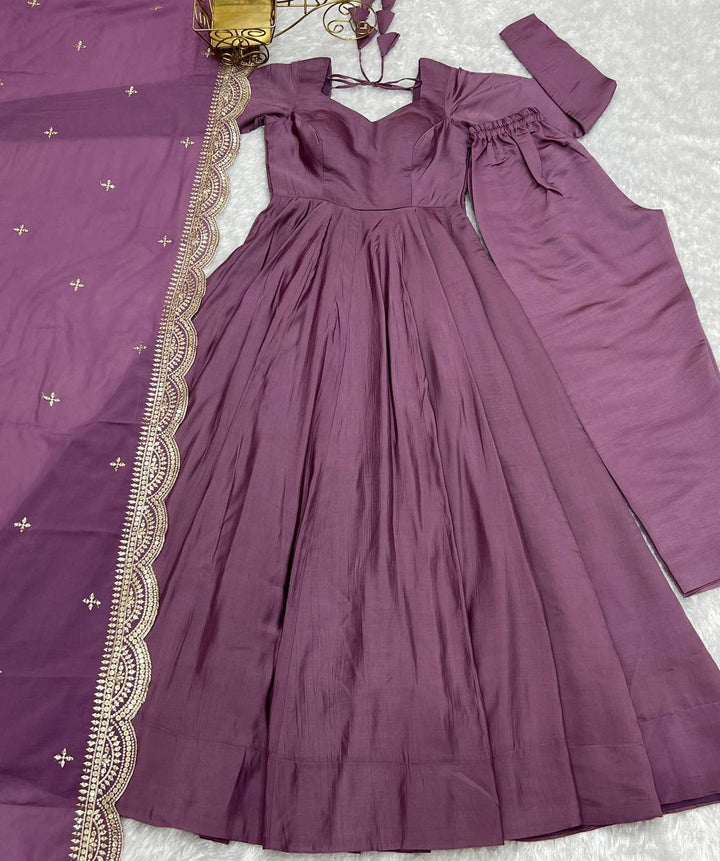 Heavy Pure Romansilk Chanderi Gown With Dupatta