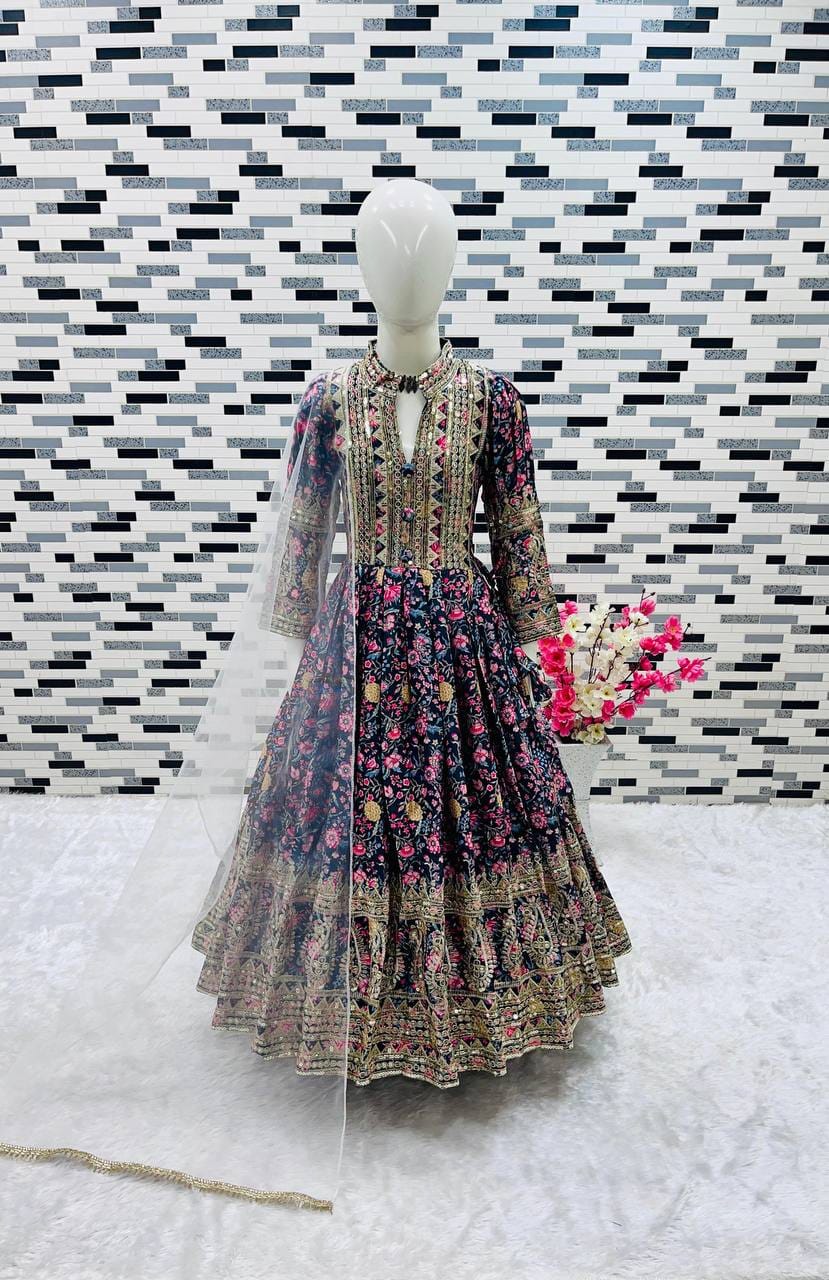 Heavy Chinon Silk Gown With Dupatta