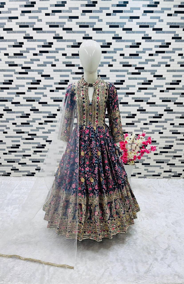 Heavy Chinon Silk Gown With Dupatta