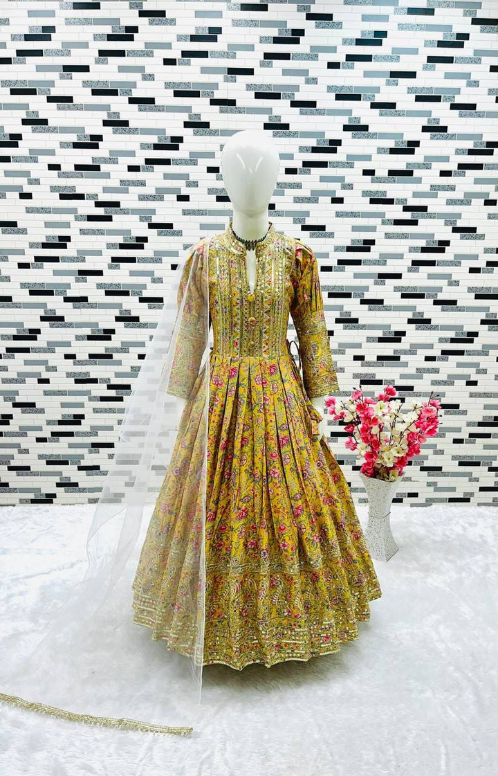 Heavy Chinon Silk Gown With Dupatta