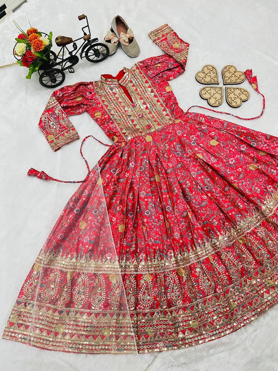Heavy Chinon Silk Gown With Dupatta