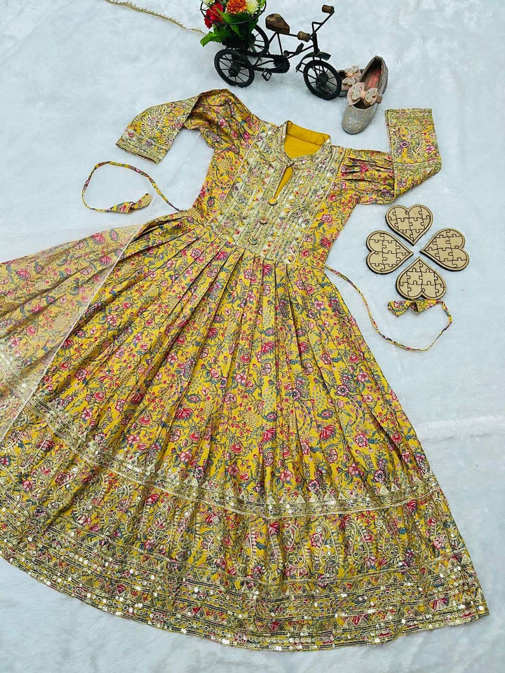 Heavy Chinon Silk Gown With Dupatta