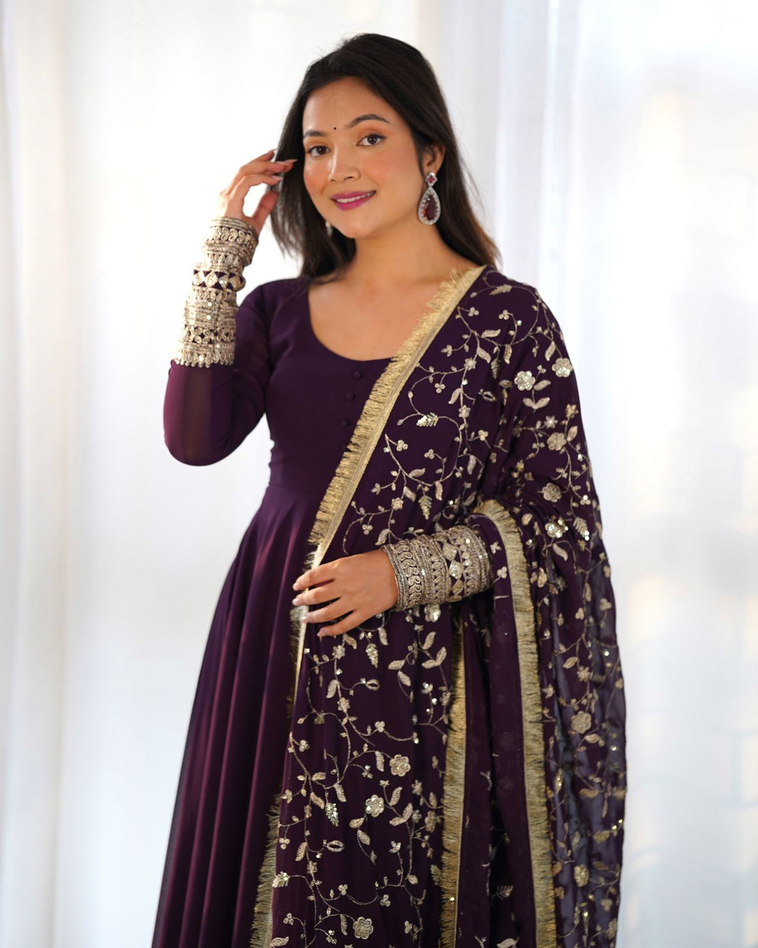 Georgette Anarkali Gown Dupatta Full Set With Pent