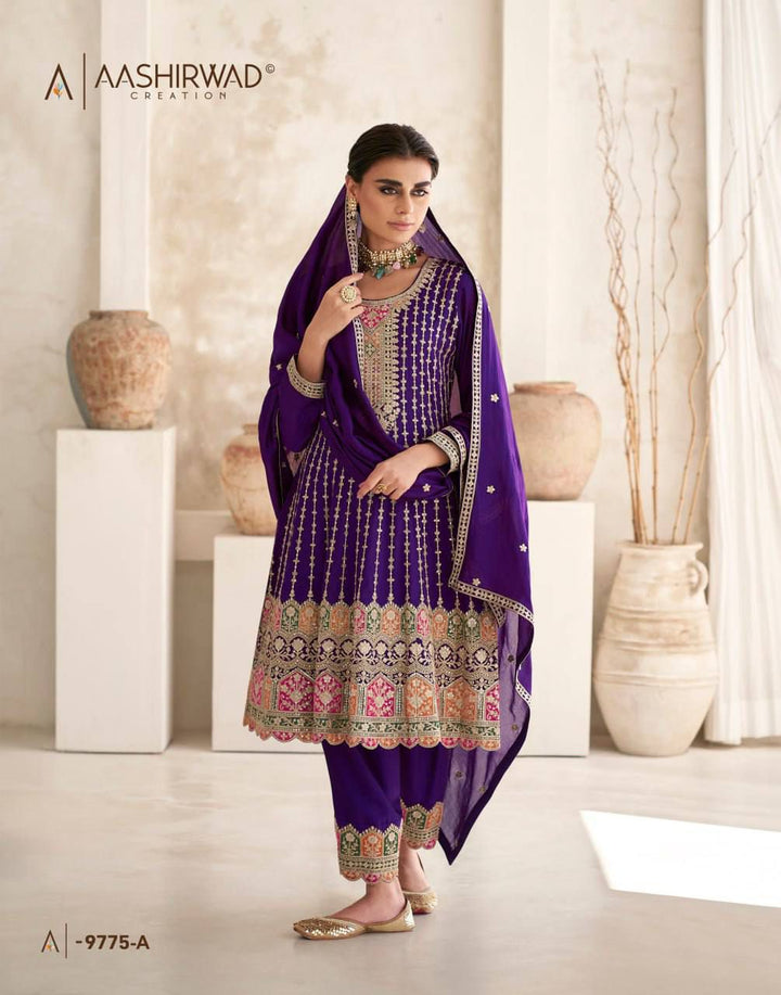 stitched Heavy Chinon Codding Embroidery Work Gown With Dupatta