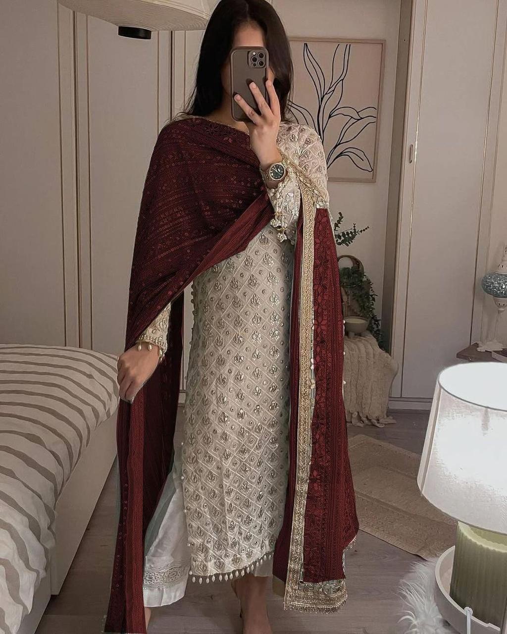 Pure Faux Georgette 3 Piece Suit