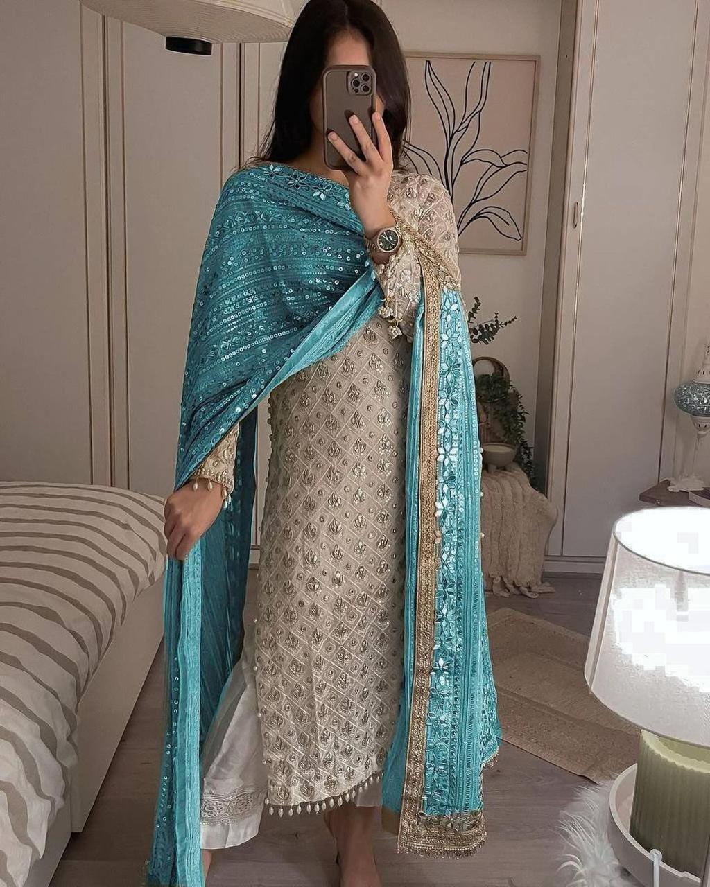 Pure Faux Georgette 3 Piece Suit