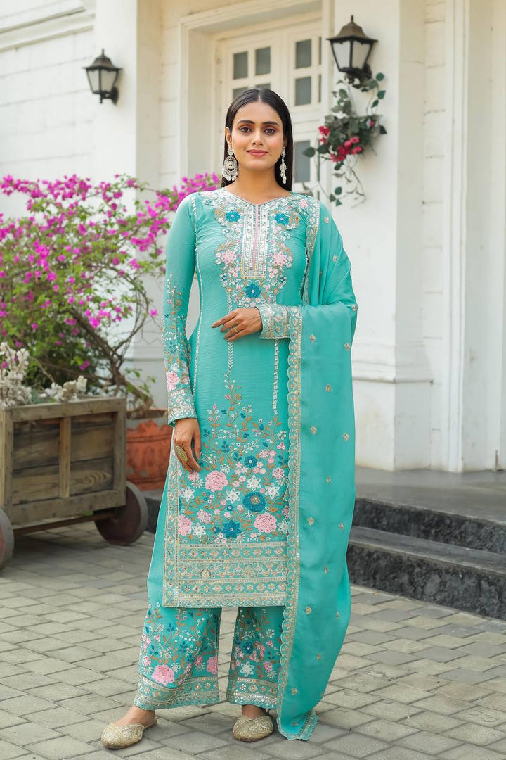 Stylish 3-Piece Gown Set with Dupatta and Bottom