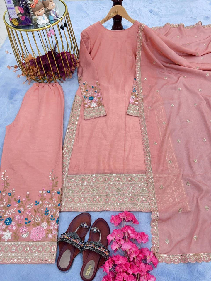 Stylish 3-Piece Gown Set with Dupatta and Bottom