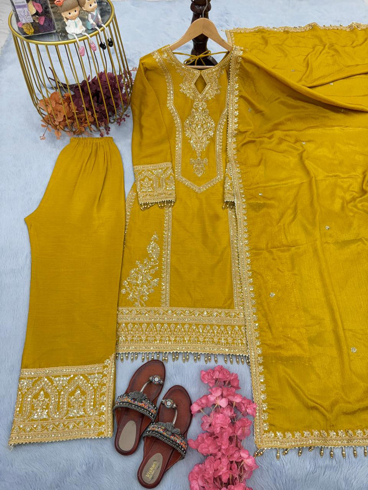 Heavy Chinon Silk with Embroidery Work Suit