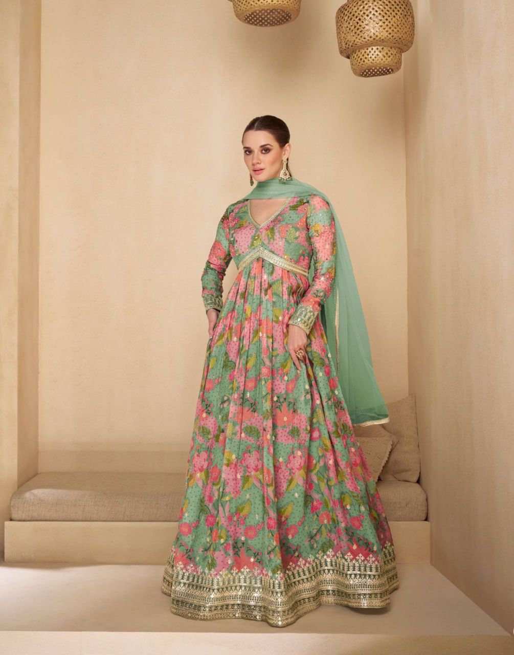 Charming Multicolor Floral Embroidered Anarkali Gown