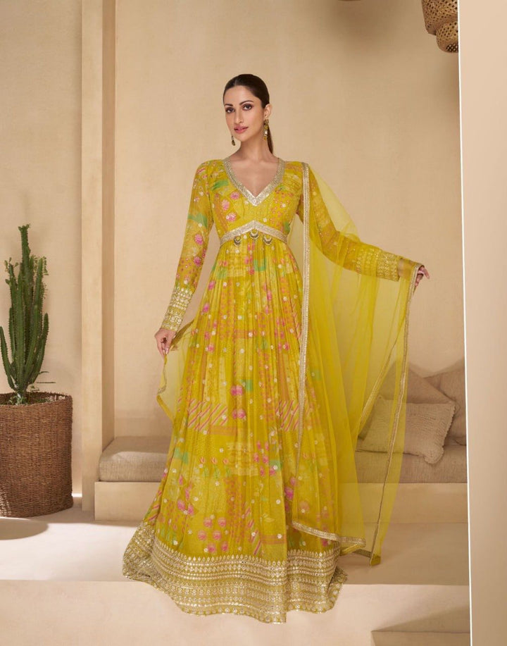 Charming Multicolor Floral Embroidered Anarkali Gown