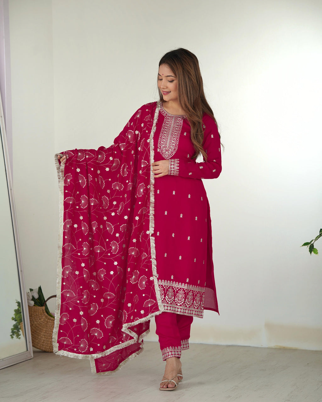 Elegant Pink Pure Blooming Vichitra Silk Kurta Set â€“ Ready to Wear