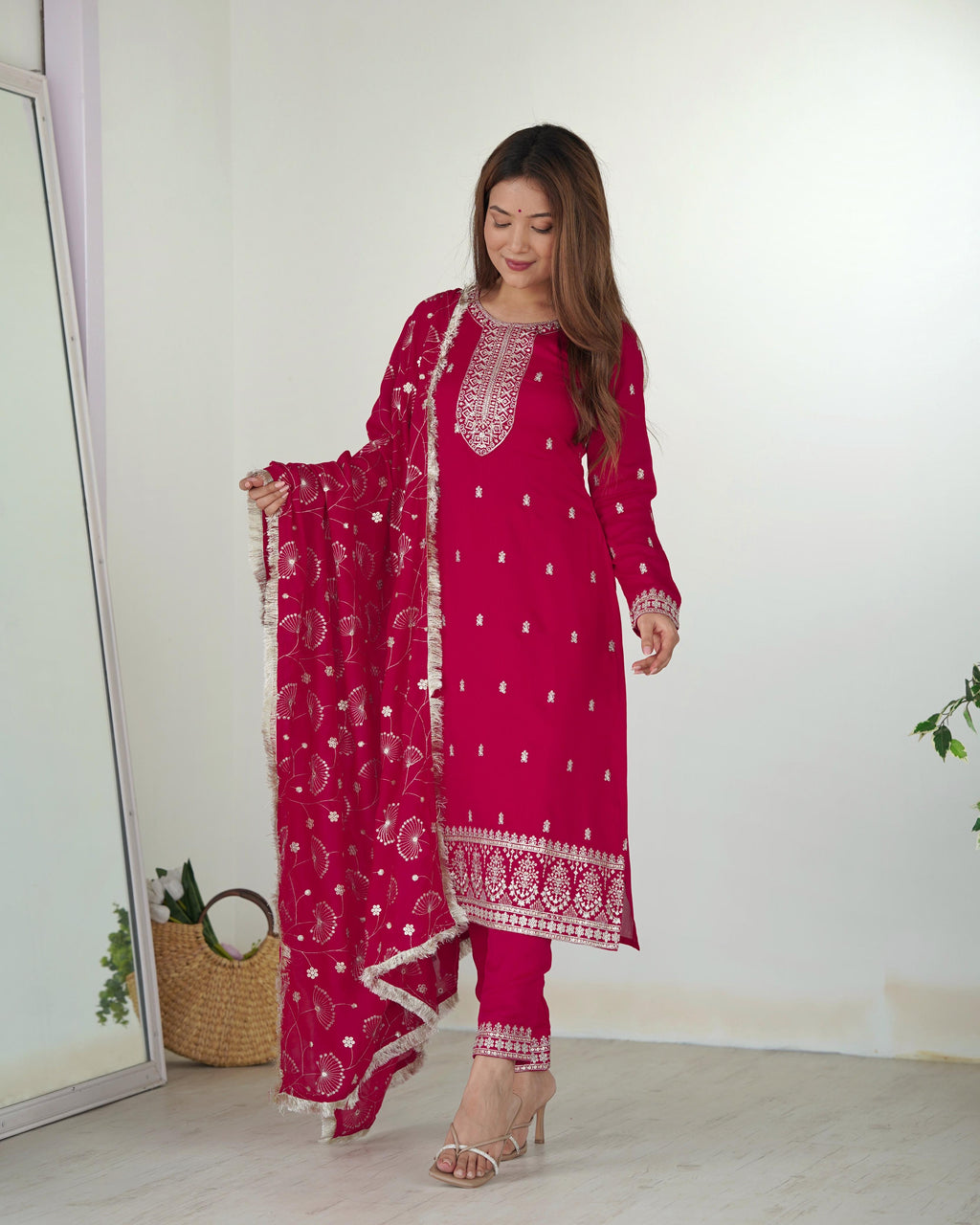 Elegant Pink Pure Blooming Vichitra Silk Kurta Set â€“ Ready to Wear